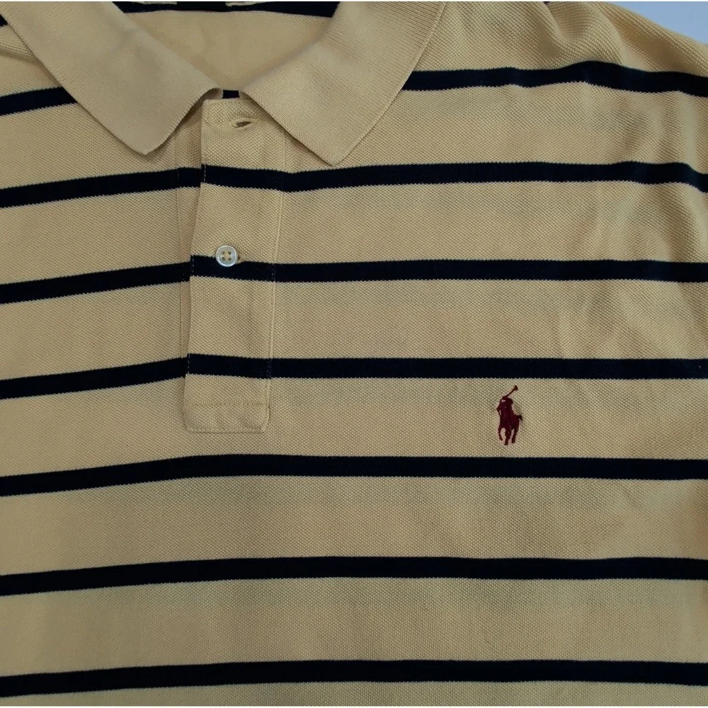 Vintage Ralph Lauren Polo Shirt Mens 2XLT Tall Yellow Navy Striped Preppy Campus